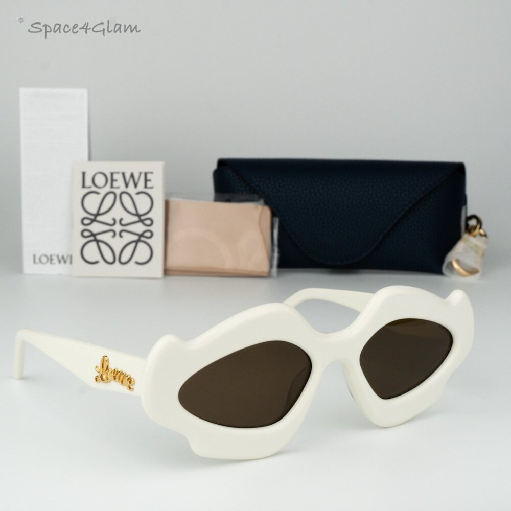 Loewe Women Sunglasses Shiny Ivory Brown Geometric LW40109U 21E CURVY BRAND NEW